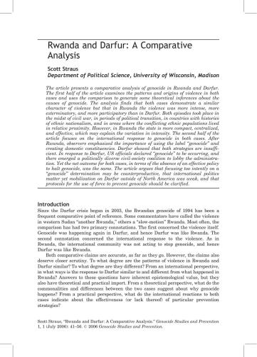 Rwanda and Darfur: A Comparative Analysis