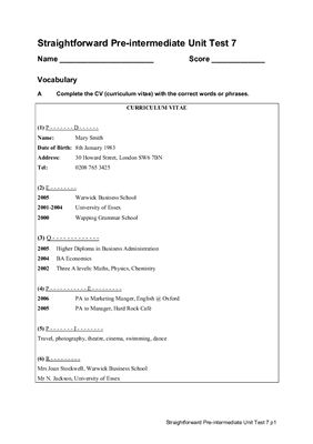 Straightforward Pre-Intermediate. Unit Tests
