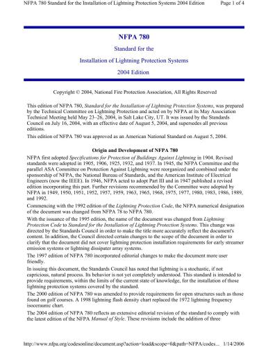 NFPA 780 Standard for the Installation of Lightning Protection Systems 2004 Edition
