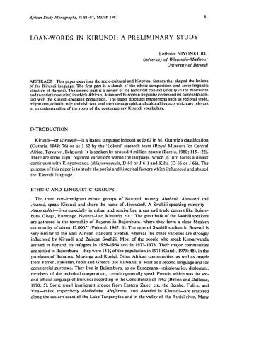 Loan-words in Kirundi - a preliminary study