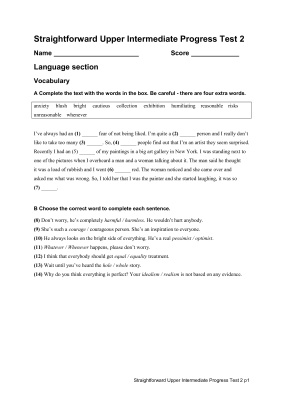 Straightforward Upper-Intermediate. Progress Tests with Keys