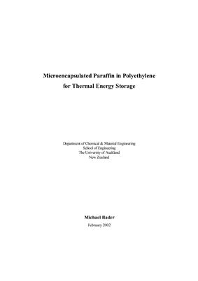 Microencapsulated paraffin in polyethylene for thermal energy storage. (Микрокапсулирование парафина в полиэтилен для аккумулирования тепла)