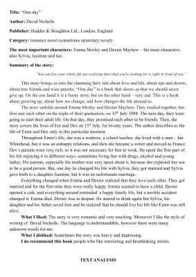 One day. Book Analysis