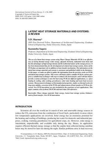 Latent heat storage materials and systems: a review (Фазопереходные теплоаккумулирующие материалы и системы: обзор)