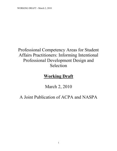Professional Competency Areas for Student Affairs Practitioners