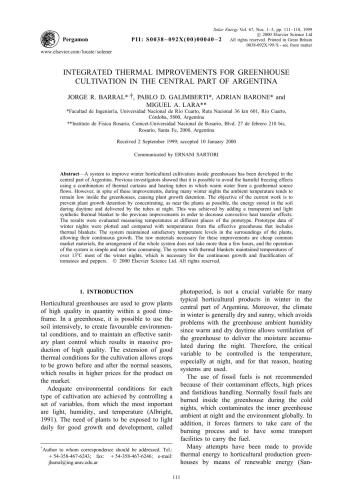Integrated thermal improvements for greenhouse cultivation in the central part of Argentina (Улучшение тепловых характеристик теплицы в центральной части Аргентины)