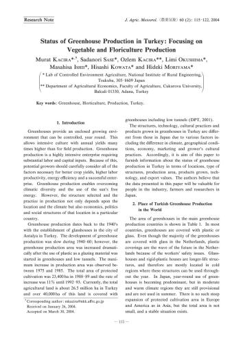 Status of Greenhouse Production in Turkey: Focusing on Vegetable and Floriculture Production (Состояние тепличного производства в Турции: концентрация на овощеводстве и цветоводстве)