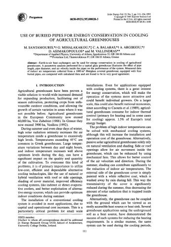 Use of buried pipes for energy conservation in cooling of agricultural greenhouses