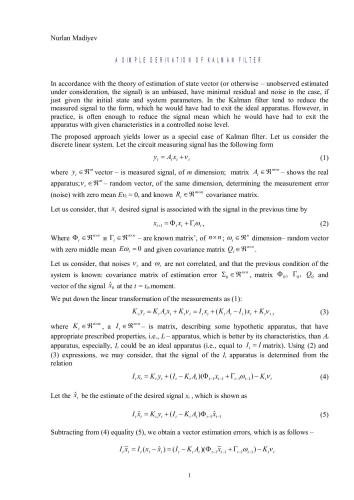 A Simple Derivation of Kalman Filter
