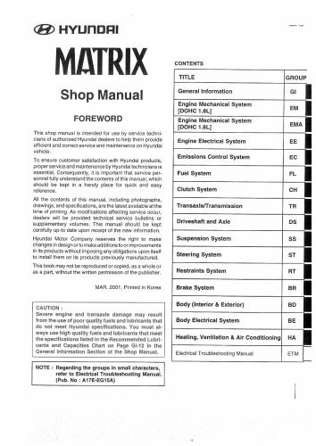 Hyundai Matrix Shop Manual