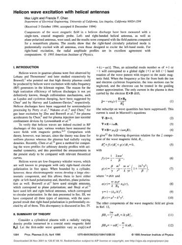 Helicon wave excitation with helical antennas