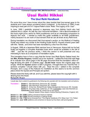Usui Reiki Hikkei. The Usui Reiki Handbook (ang.)