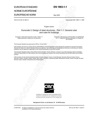 EN 1993-1-1: 2005 Eurocode 3 - Design of steel structures - Part 1-1: General rules and rules for buildings