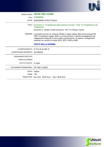 EN 1993-1-8: 2005 Eurocode 3 - Design of steel structures - Part 1-8: Design of joints (UNI EN 1993-1-8: 2005)