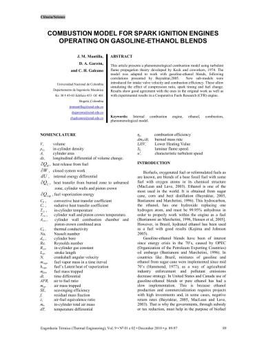 Combustion Model for Spark Ignition Engines Operating on Gasoline-Ethanol Blends