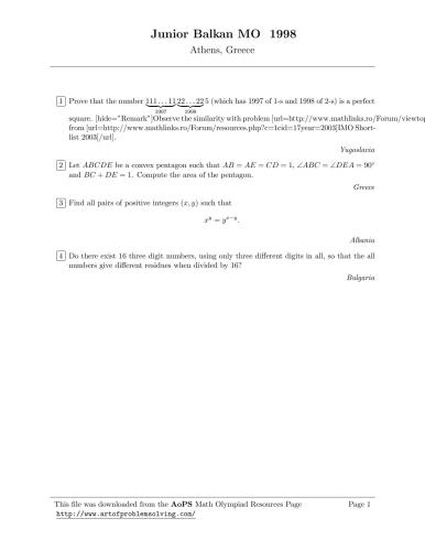 JBMO 1998 problems