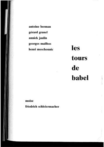 Berman Antoine, La traduction et la lettre ou l'Auberge du lointain