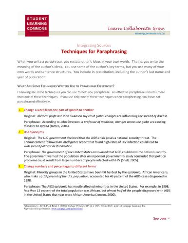 Integrating Sources Techniques for Paraphrasing