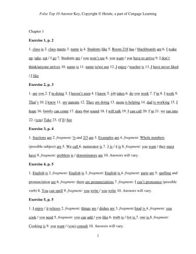 Top 10 Great Grammar for Great Writing. Answers