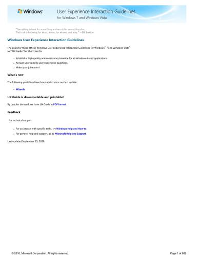 Microsoft. Windows User Experience Interaction Guidelines