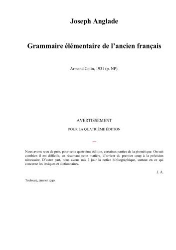 Grammaire élémentaire de l’ancien français
