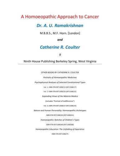 A Homoeopathic Approach to Cancer. part1