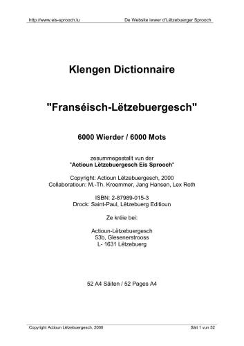 Klengen Dictionnaire Franséisch-Lëtzebuergesch 6000 Wieder / 6000 Mots