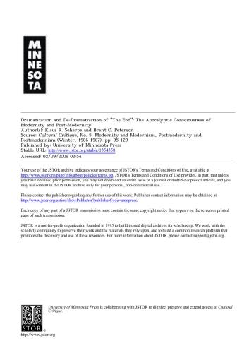 Peterson. Dramatization and De-Dramatization of The End: The Apocalyptic Consciousness of Modernity and Post-Modernity