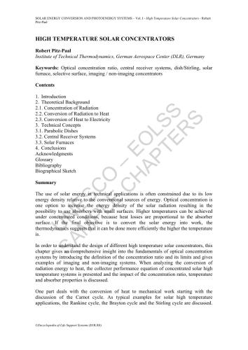 High temperature solar concentrators