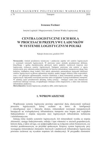 Centra logistyczne i ich rola w procesach przeplywu l adunków w systemie logistycznym Polski