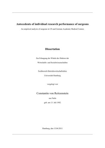 Antecedents of individual research performance of surgeons. An empirical analysis of surgeons in US and German Academic Medical Centers