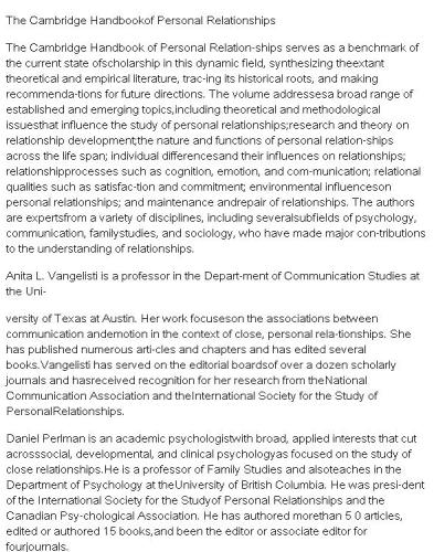 The Cambridge Handbook of Personal Relationships