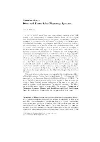 Solar and Extra-Solar Planetary Systems: Lectures Held at the Astrophysics School XI Organized by the European Astrophysics Doctoral Network (EADN)in The Burren, Ballyvaughn, Ireland, 7–18 September 1998