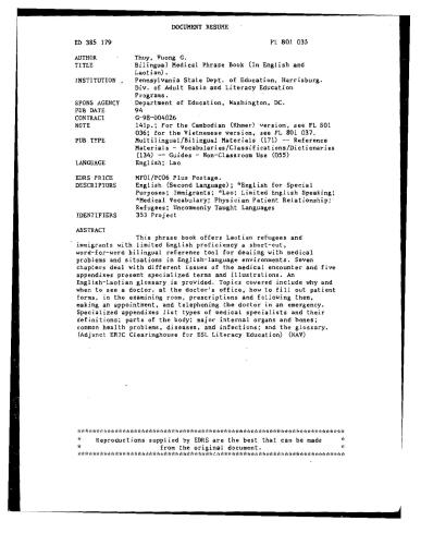 Bilingual English & Laotian Medical Phrasebook