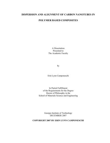 Dispersion and alignment of carbon nanotubes in polymer based composites