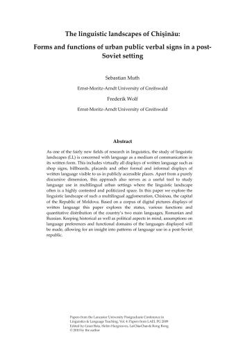 The linguistic landscapes of Chişinău: Forms and functions of urban public verbal signs in a post‐ Soviet setting