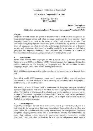 Languages - Extinction or Expansion?