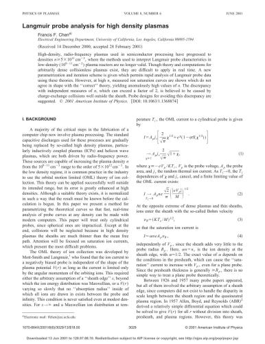 Chen. Langmuir probe analysis for high density plasmas