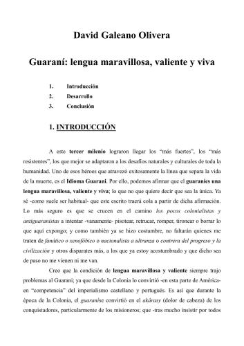 Guaraní: lengua maravillosa, valiente y viva