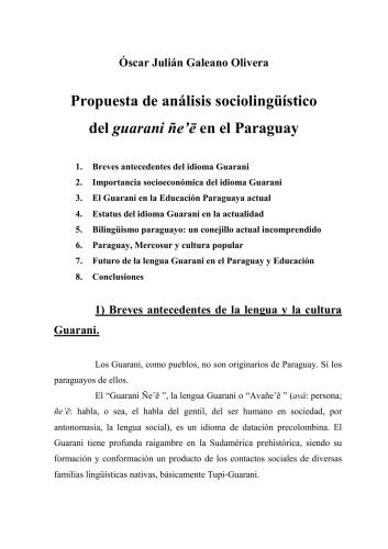 Propuesta de análisis sociolingüístico del guarani ñe’ē en el Paraguay