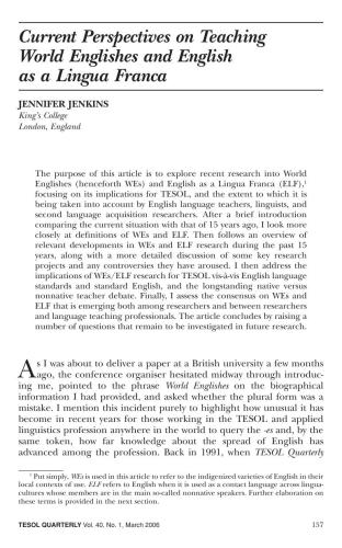Current Perspectives on Teaching World Englishes and English as a Lingua Franca
