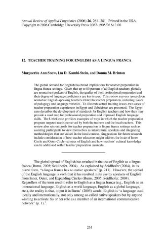 Teacher Training For English As A Lingua Franca