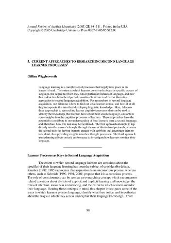 Current Approaches To Researching Second Language Learner Processes