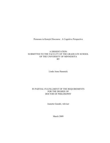 A dissertation - Pronouns in Kumyk discourse: a cognitive perspective