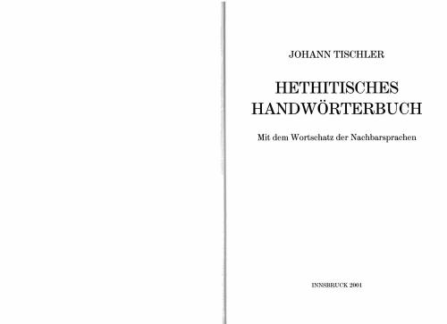 Hethitisches Handwoerterbuch. Mit dem Wortschatz der Nachbarsprachen