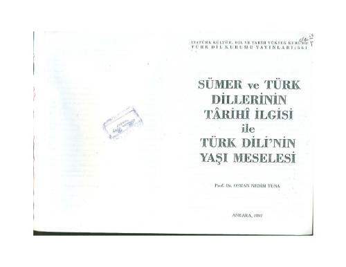 Sumer ve turk dillerinin tarihi ilgisi ile turk dilinin yashi meselesi