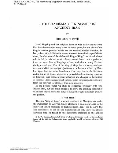 The charisma of kingship in ancient Iran