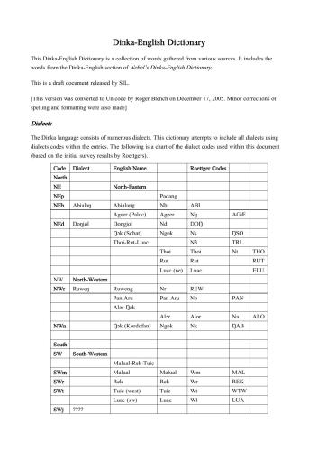 Dinka-English Dictionary (Comparative Dinka Lexicon Coverted)