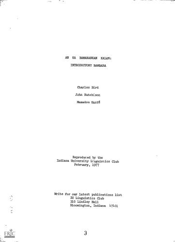 An Ka Bamanankan Kalan: Introductory Bambara