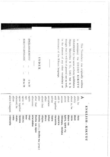 A Short Kikuyu Grammar. Vocabulary